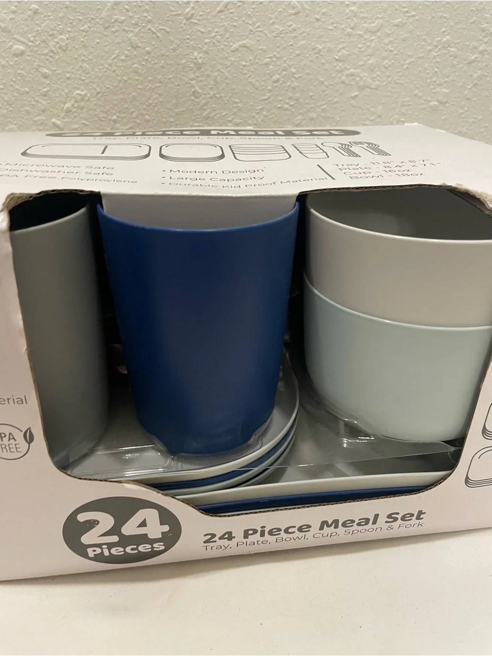 24-Piece Blue & Light Gray Kids Meal Set - BPA-Free Dinnerware